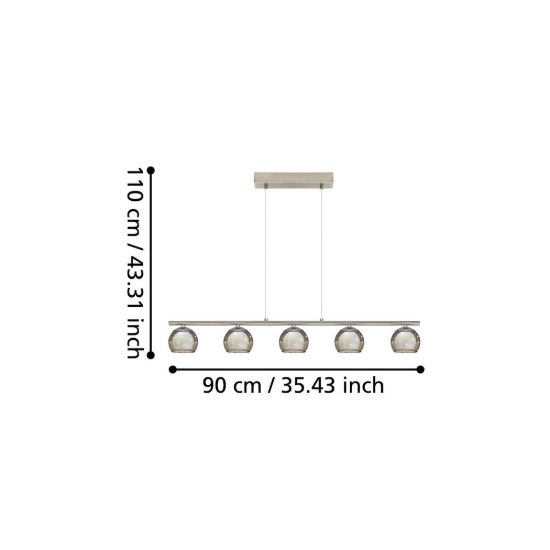 Eglo romagnese lampadario led 16,5w 3000k 5 luci 90cm per sala da pranzo moderno nichel