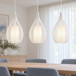 Eglo razoni lampadario a sospensione 3 luci 99cm per cucina moderno bianco