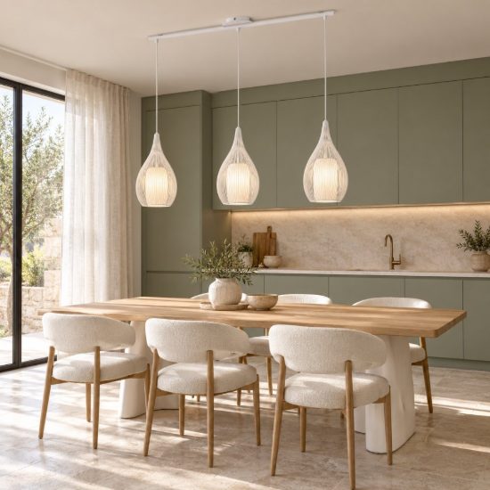 Eglo razoni lampadario a sospensione 3 luci 99cm per cucina moderno bianco