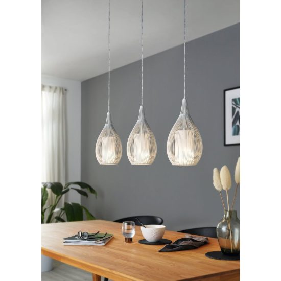 Eglo razoni lampadario a sospensione 3 luci 99cm per cucina moderno bianco