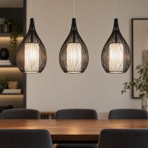 Eglo razoni lampadario a sospensione 3 luci 99cm per cucina moderno nero