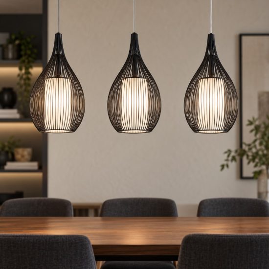 Eglo razoni lampadario a sospensione 3 luci 99cm per cucina moderno nero