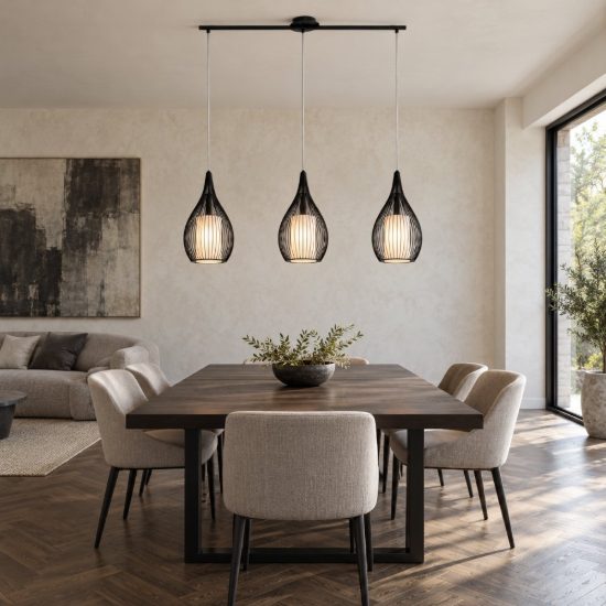 Eglo razoni lampadario a sospensione 3 luci 99cm per cucina moderno nero