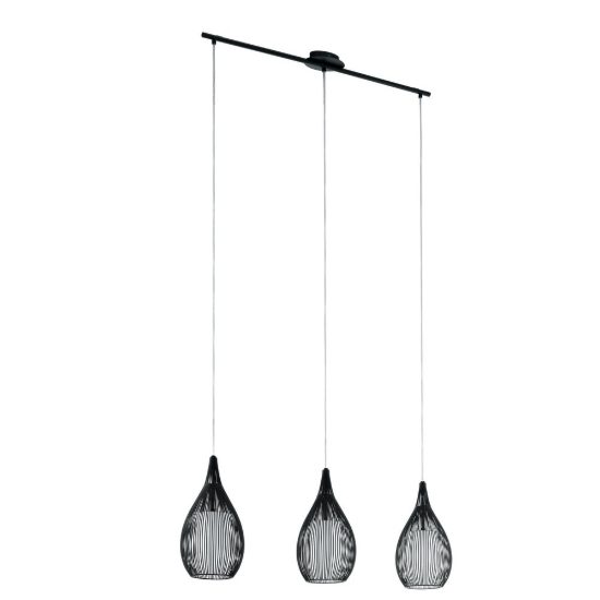 Eglo razoni lampadario a sospensione 3 luci 99cm per cucina moderno nero