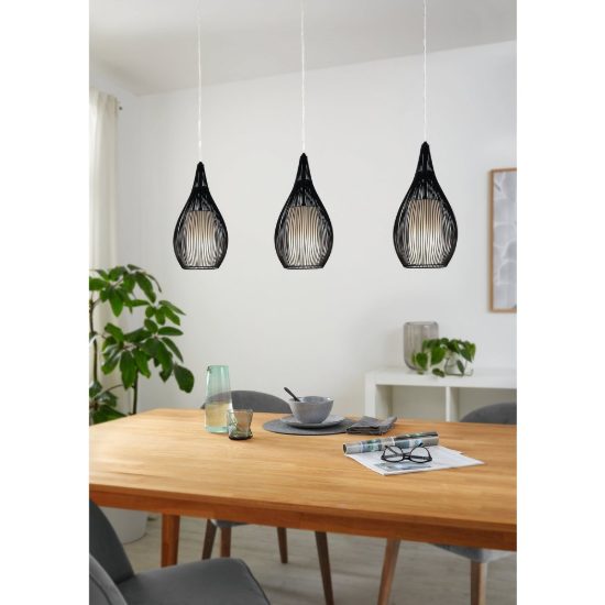 Eglo razoni lampadario a sospensione 3 luci 99cm per cucina moderno nero