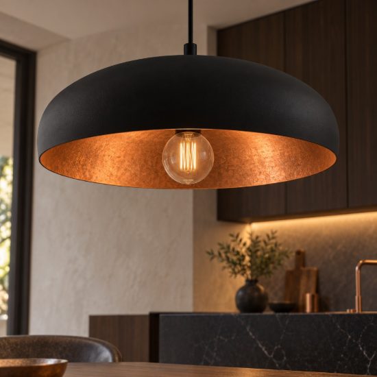 Eglo mogano 1 lampadario a sospensione 40cm per cucina moderno nero e rame