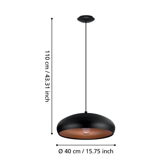 Eglo mogano 1 lampadario a sospensione 40cm per cucina moderno nero e rame