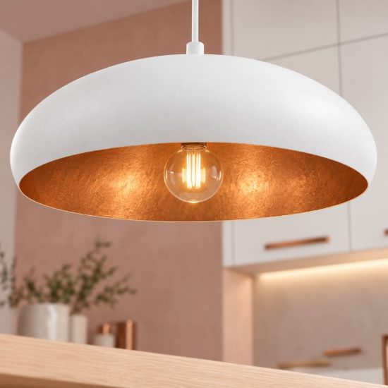 Eglo mogano 1 lampadario a sospensione 40cm per cucina moderno bianco e rame