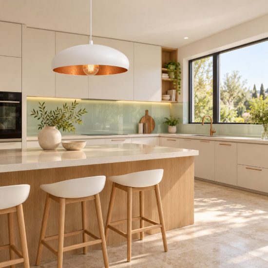 Eglo mogano 1 lampadario a sospensione 40cm per cucina moderno bianco e rame