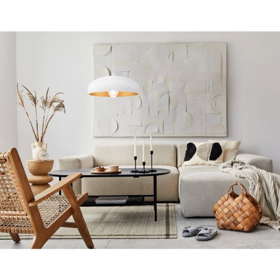 Eglo mogano 1 lampadario a sospensione 40cm per cucina moderno bianco e rame