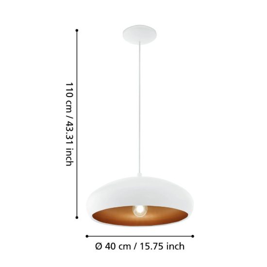 Eglo mogano 1 lampadario a sospensione 40cm per cucina moderno bianco e rame