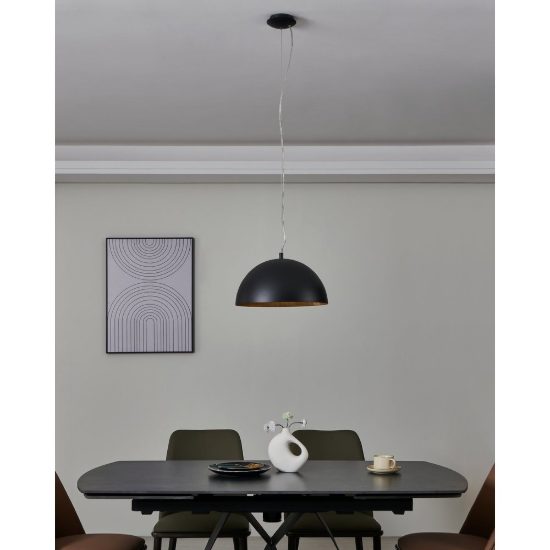 Eglo gaetano 1 lampadario a sospensione 38cm per cucina moderno nero e oro