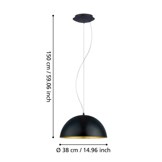 Eglo gaetano 1 lampadario a sospensione 38cm per cucina moderno nero e oro