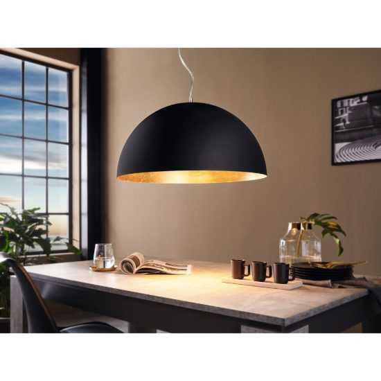 Eglo gaetano 1 lampadario a sospensione 53cm per cucina moderno nero e oro