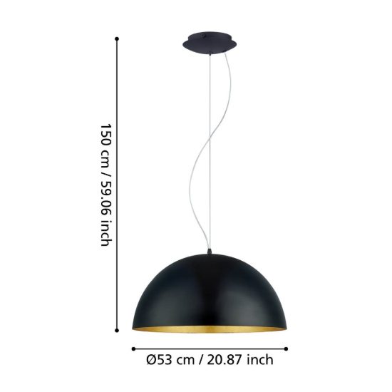 Eglo gaetano 1 lampadario a sospensione 53cm per cucina moderno nero e oro