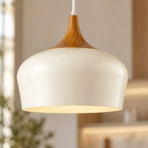 Eglo obregon lampadario a sospensione 35cm per cucina moderno beige e rovere