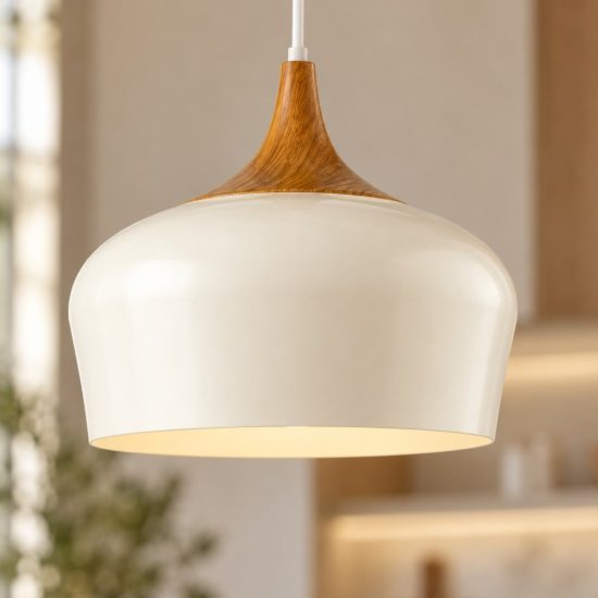 Eglo obregon lampadario a sospensione 35cm per cucina moderno beige e rovere