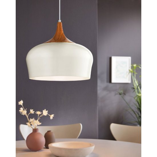 Eglo obregon lampadario a sospensione 35cm per cucina moderno beige e rovere