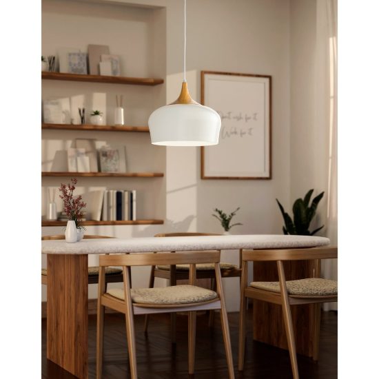 Eglo obregon lampadario a sospensione 35cm per cucina moderno beige e rovere