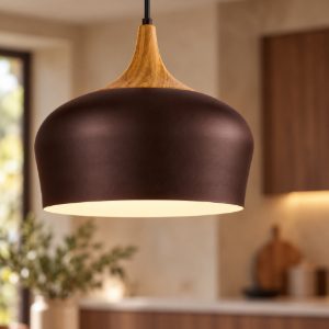 Eglo obregon lampadario a sospensione 35cm per cucina moderno marrone e rovere