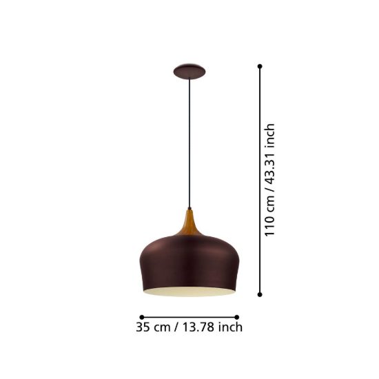 Eglo obregon lampadario a sospensione 35cm per cucina moderno marrone e rovere