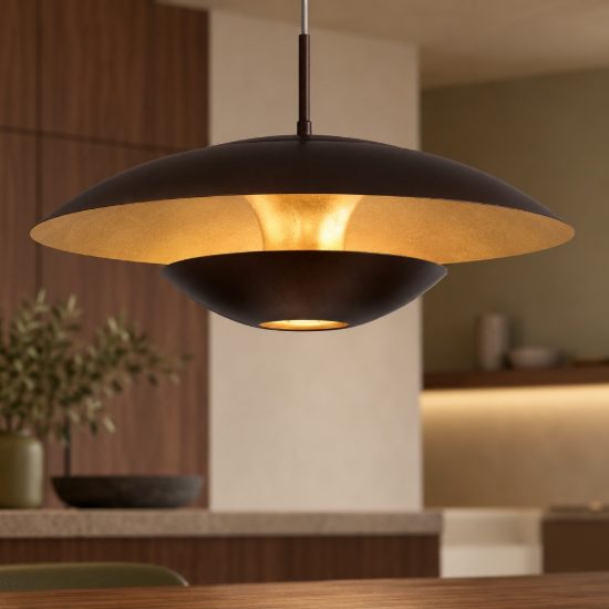 Eglo nuvano lampadario a sospensione 48cm per sala da pranzo moderno marrone e oro