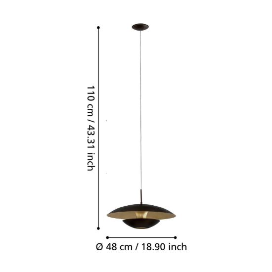 Eglo nuvano lampadario a sospensione 48cm per sala da pranzo moderno marrone e oro
