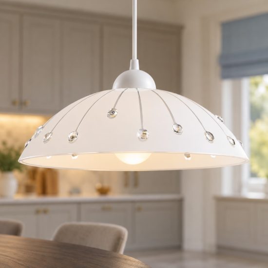 Eglo vetro lampadario 35cm per cucina moderno con vetro bianco e cristallo