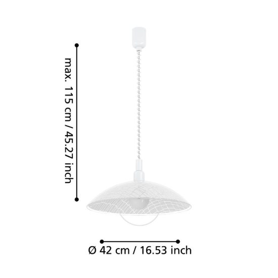 Eglo alvez lampadario a sospensione 42cm per cucina moderno con vetro bianco