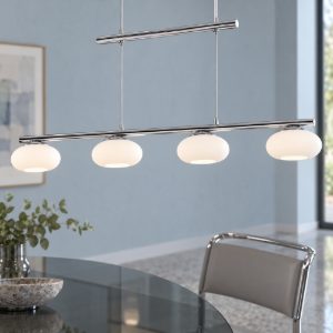 Eglo aleandro 1 lampadario led 18w 3000k 4 luci 80cm dimmerabile per sala da pranzo moderno cromo