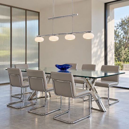 Eglo aleandro 1 lampadario led 18w 3000k 4 luci 80cm dimmerabile per sala da pranzo moderno cromo