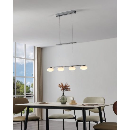 Eglo aleandro 1 lampadario led 18w 3000k 4 luci 80cm dimmerabile per sala da pranzo moderno cromo