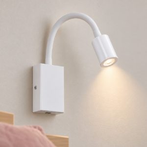 Eglo tazzoli applique per comodino led 3,8w 3000k 30cm con usb e braccio flessibile bianca