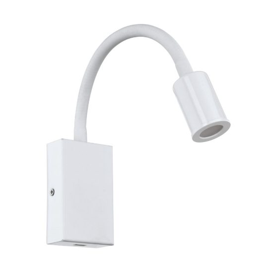 Eglo tazzoli applique per comodino led 3,8w 3000k 30cm con usb e braccio flessibile bianca