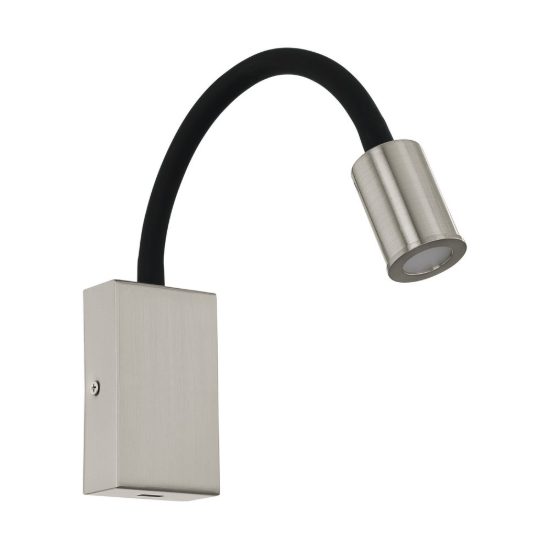 Eglo tazzoli applique per comodino led 3,8w 3000k 30cm con usb e braccio flessibile nichel e nera