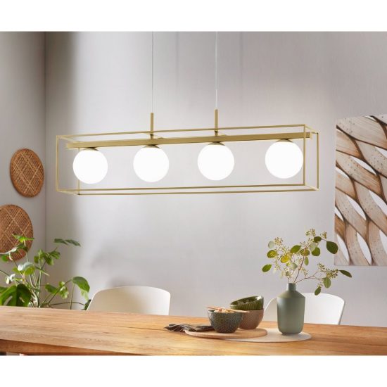 Eglo vallaspra lampadario a sospensione 4 luci 91cm per sala da pranzo moderno champagne