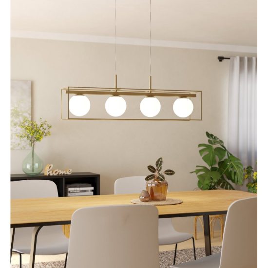 Eglo vallaspra lampadario a sospensione 4 luci 91cm per sala da pranzo moderno champagne