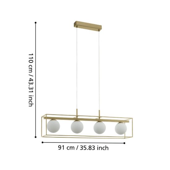 Eglo vallaspra lampadario a sospensione 4 luci 91cm per sala da pranzo moderno champagne