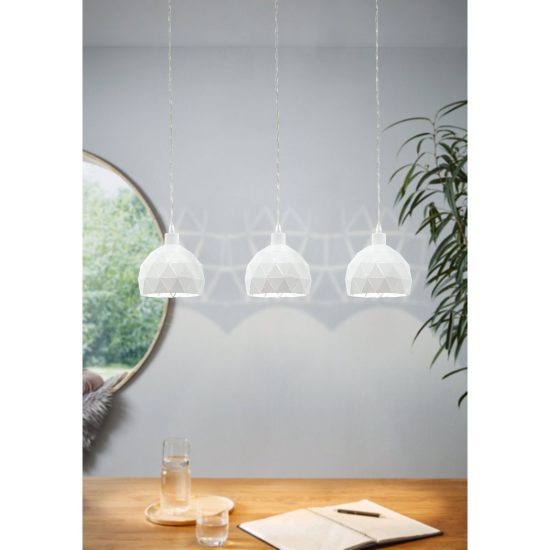 Eglo roccaforte lampadario a sospensione 3 luci 75cm per cucina moderno bianco