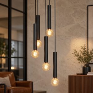 Eglo cortenova lampadario a sospensione 5 luci 35cm per sala da pranzo moderno nero