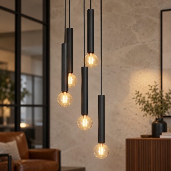Eglo cortenova lampadario a sospensione 5 luci 35cm per sala da pranzo moderno nero