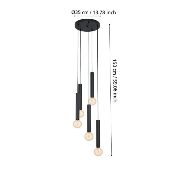 Eglo cortenova lampadario a sospensione 5 luci 35cm per sala da pranzo moderno nero