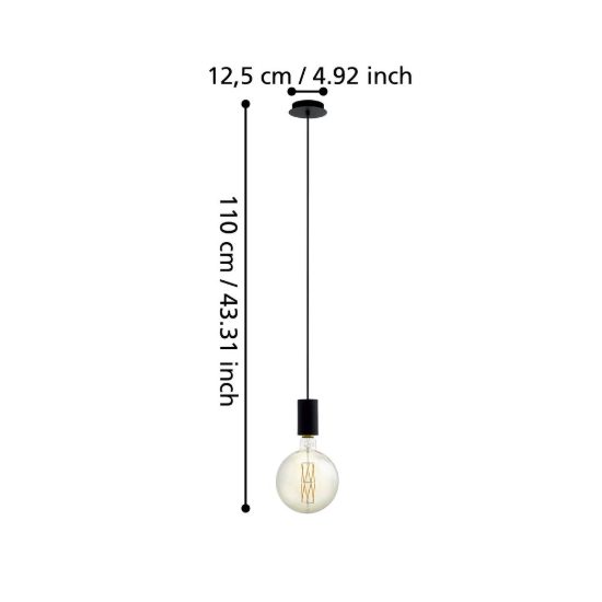 Eglo pozueta lampada a sospensione 12,5cm per camera da letto industriale nera