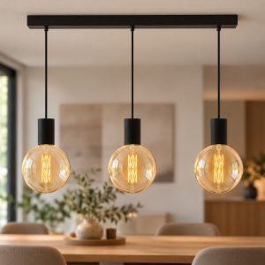 Eglo pozueta lampadario a sospensione 3 luci 84cm per cucina industriale nero