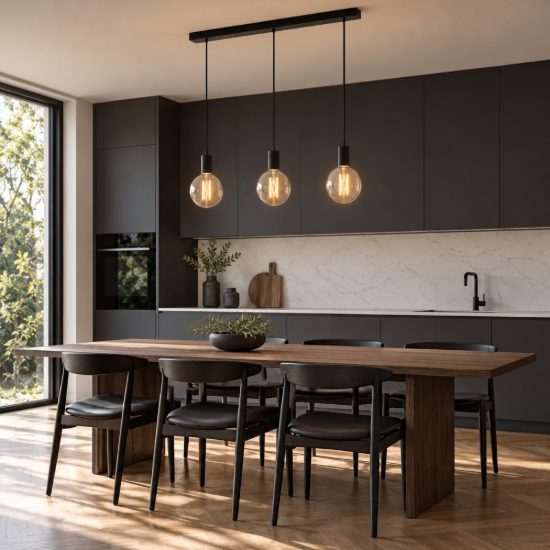 Eglo pozueta lampadario a sospensione 3 luci 84cm per cucina industriale nero