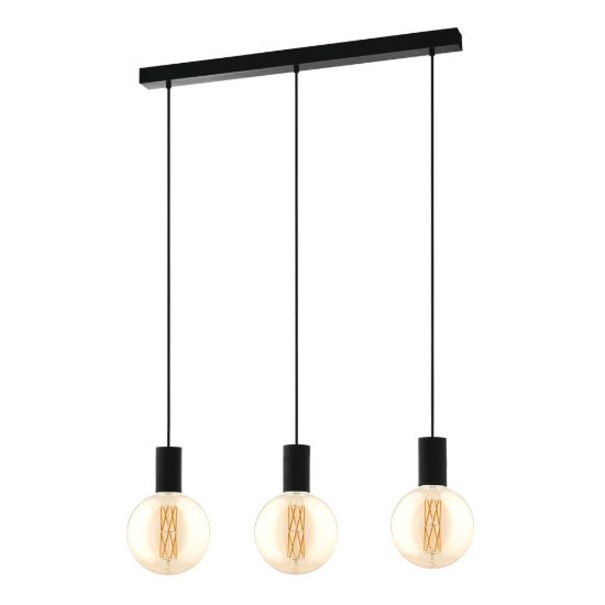 Eglo pozueta lampadario a sospensione 3 luci 84cm per cucina industriale nero
