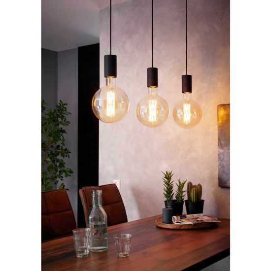 Eglo pozueta lampadario a sospensione 3 luci 84cm per cucina industriale nero