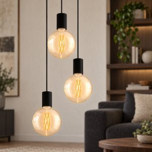 Eglo pozueta lampadario a sospensione 3 luci 33cm per cucina industriale nero