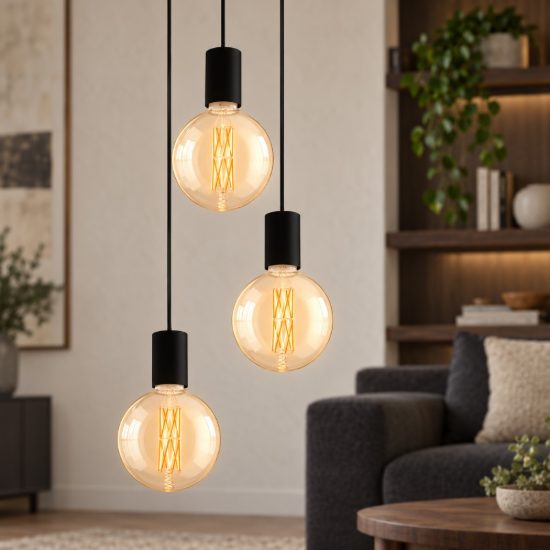 Eglo pozueta lampadario a sospensione 3 luci 33cm per cucina industriale nero