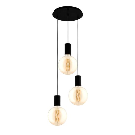 Eglo pozueta lampadario a sospensione 3 luci 33cm per cucina industriale nero